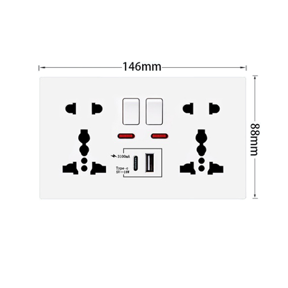 18W Type-C Fast Charge Wall Outlet 13A Smart Quick Charge Interface Dual Socket