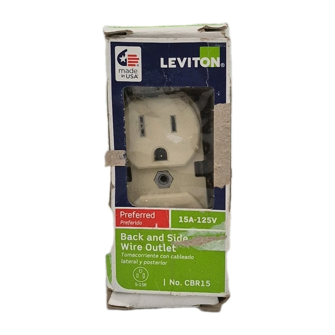 Leviton CBR15-00I 15A 125V Thermoplastic Ivory Outlet 4.06 Hx1.35 Wx1.08 D in.