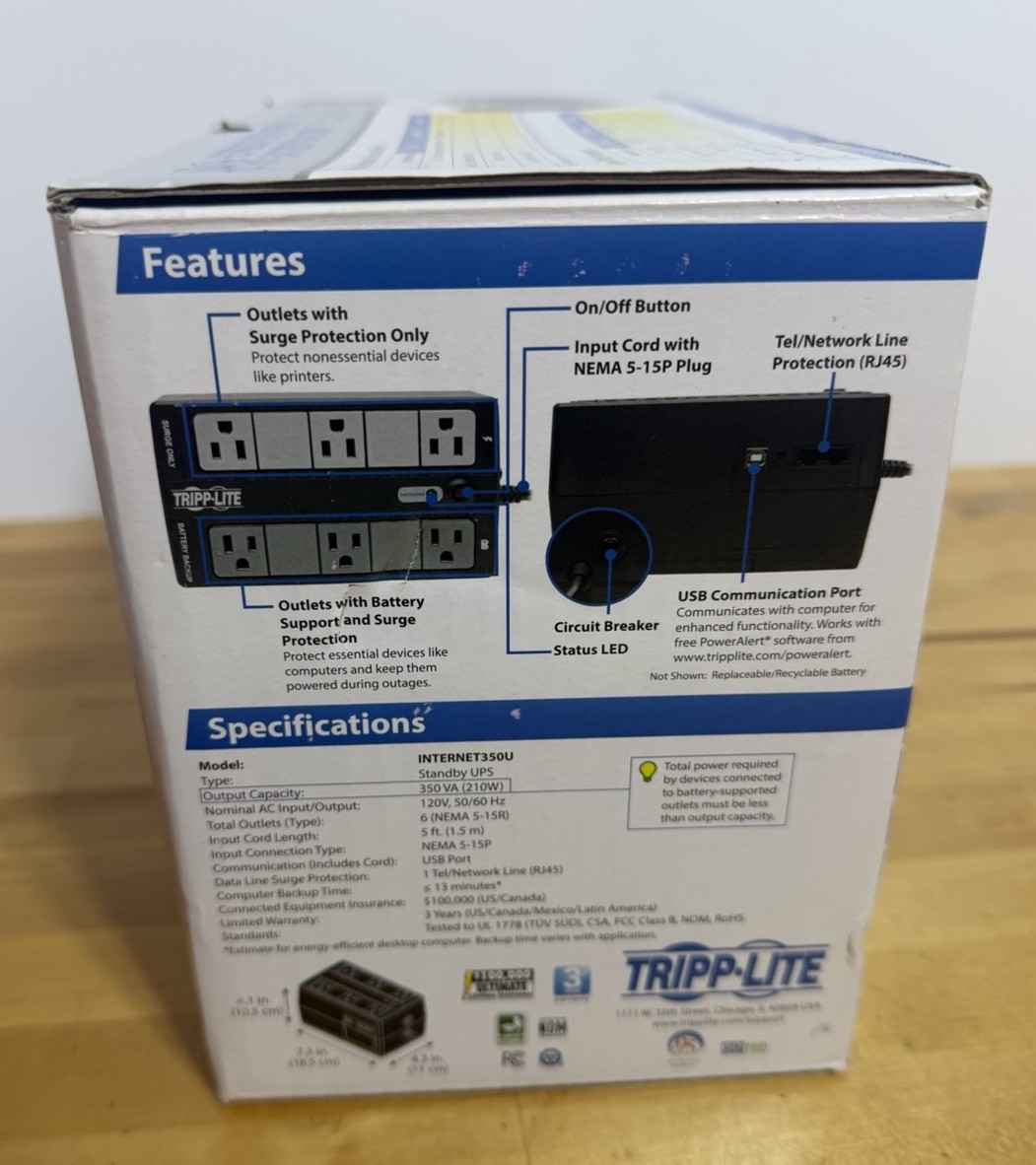 Tripp Lite Internet Office Standby Battery Back Up UPS 350 Black INTERNET350U