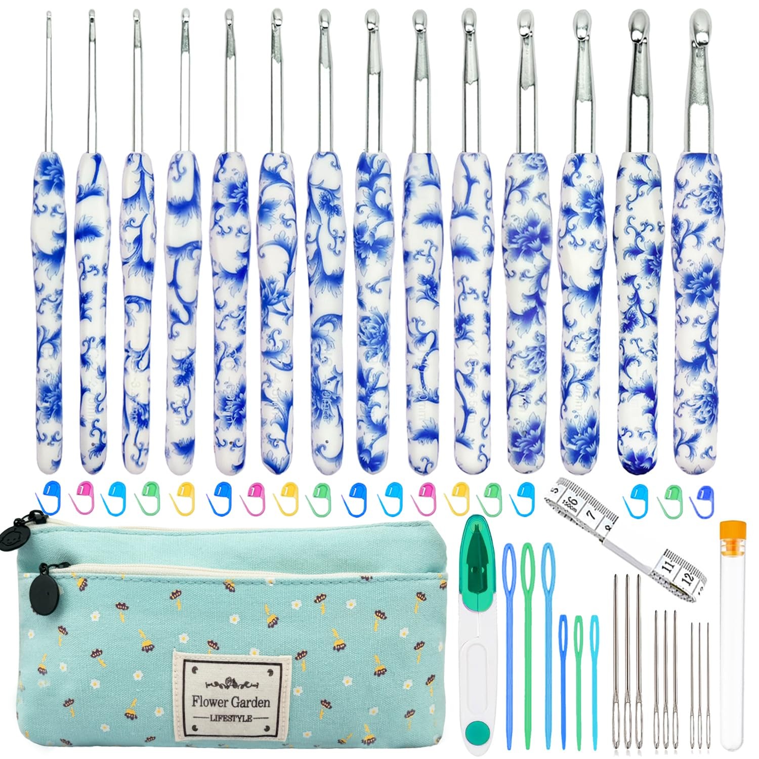 Hobekoee 14 Sizes Crochet Hooks Set,2.25mm(B)-10mm(N) Ergonomic Handle Crochet H