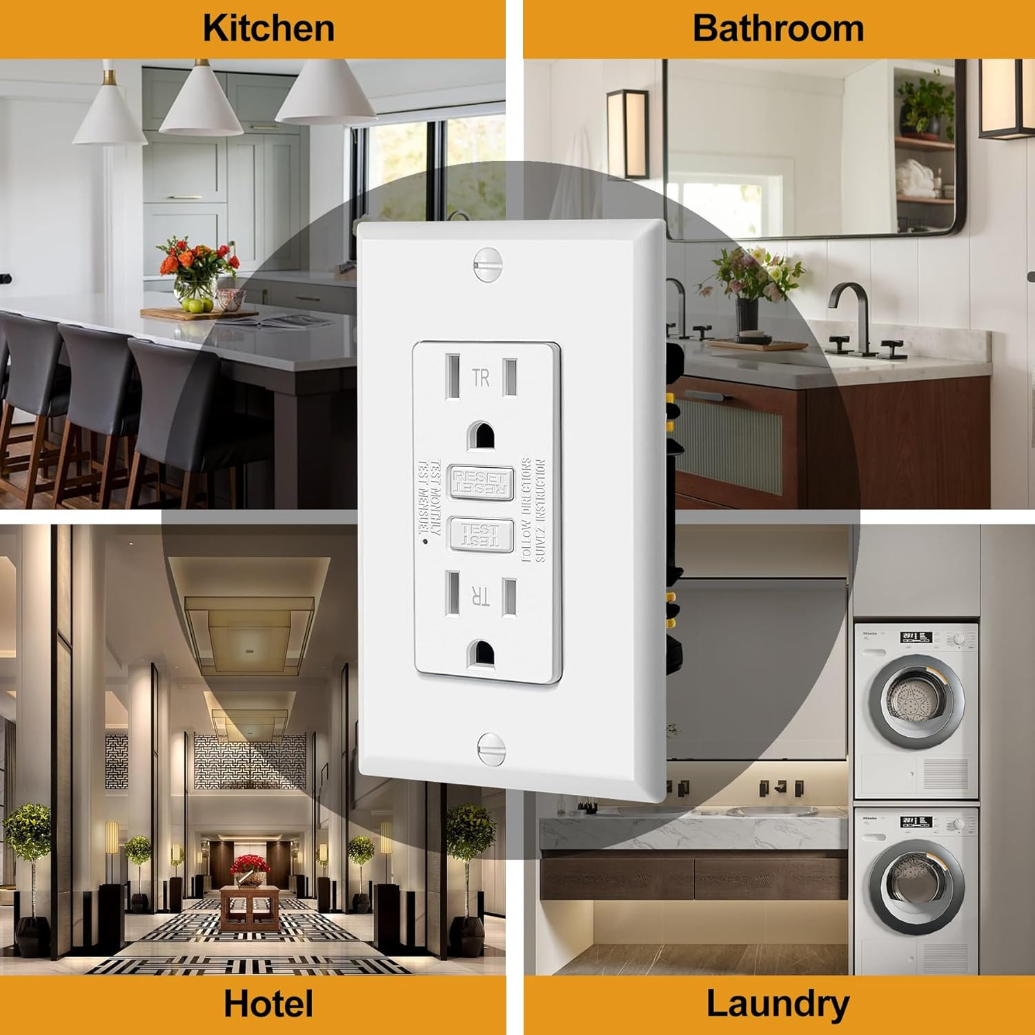 10 Pack GFCI Outlets 15 Amp, Tamper Resistant (TR), Ultra Slim GFI Receptacles w