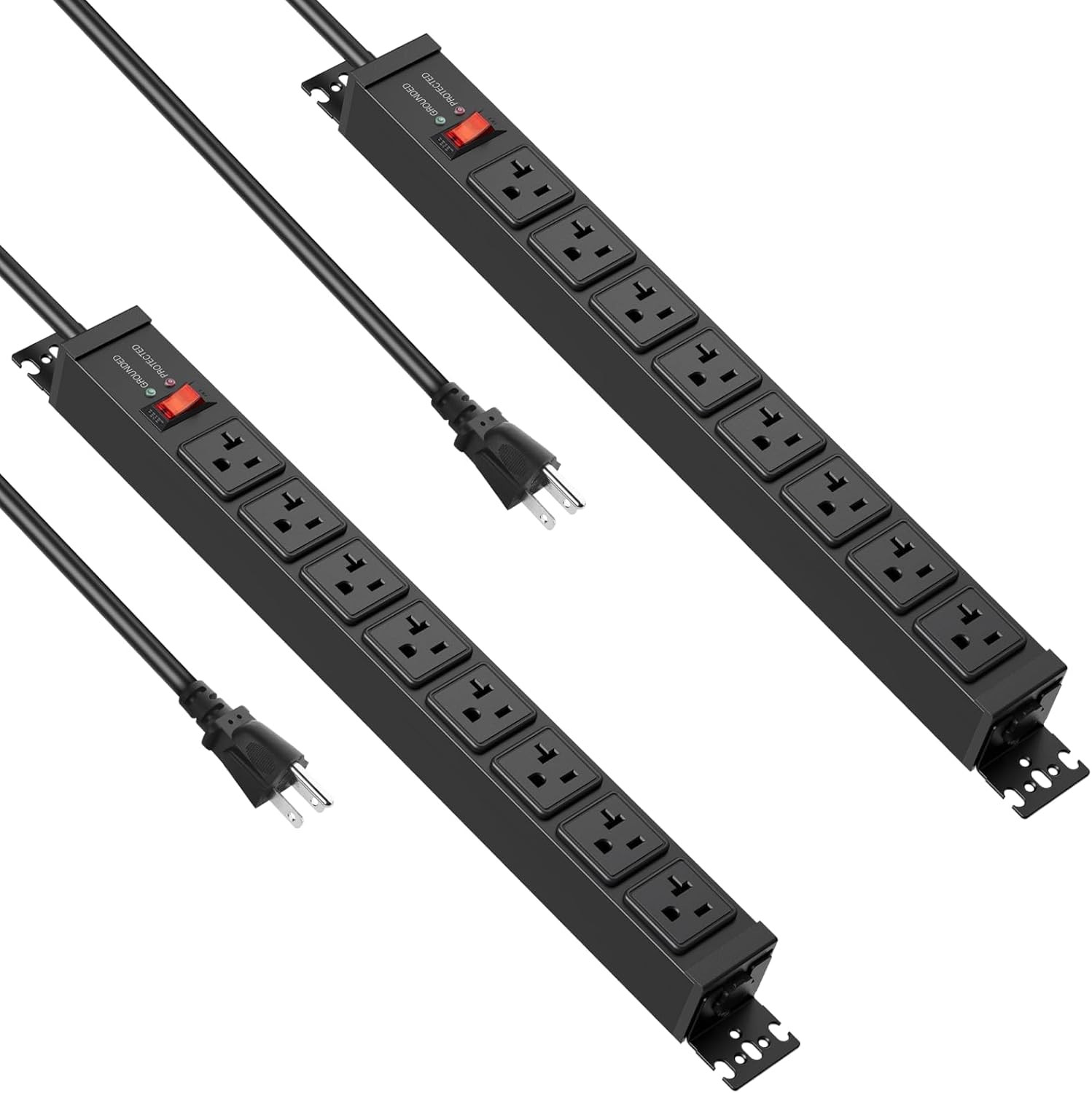 Heavy Duty 20 Amp Power Strip 2 Pack with 15 Ft Extension Cord & Surge Protectio