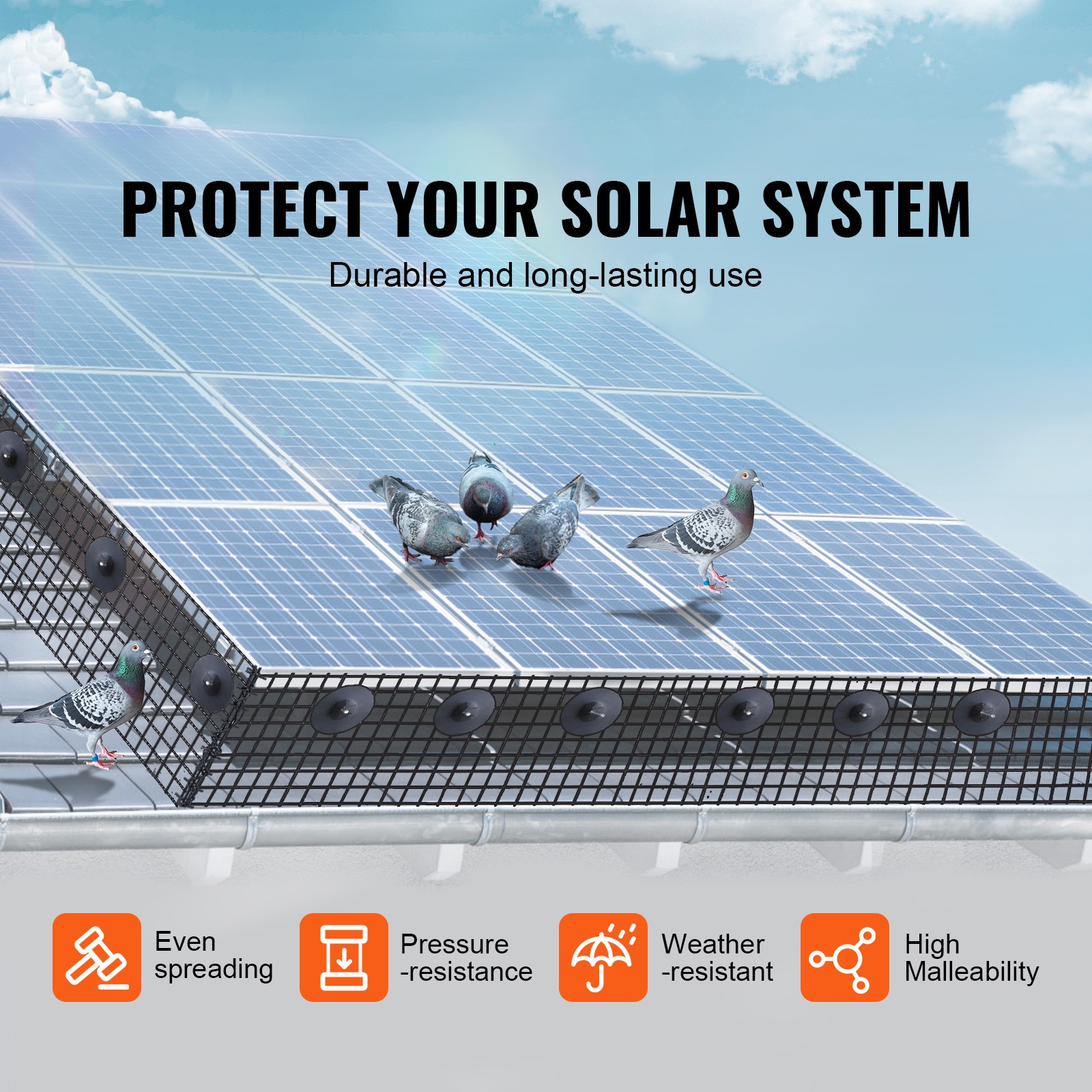 Uimoso 8in x 100ft Solar Panel Mesh Kit with 70 Fasteners for Bird Protection