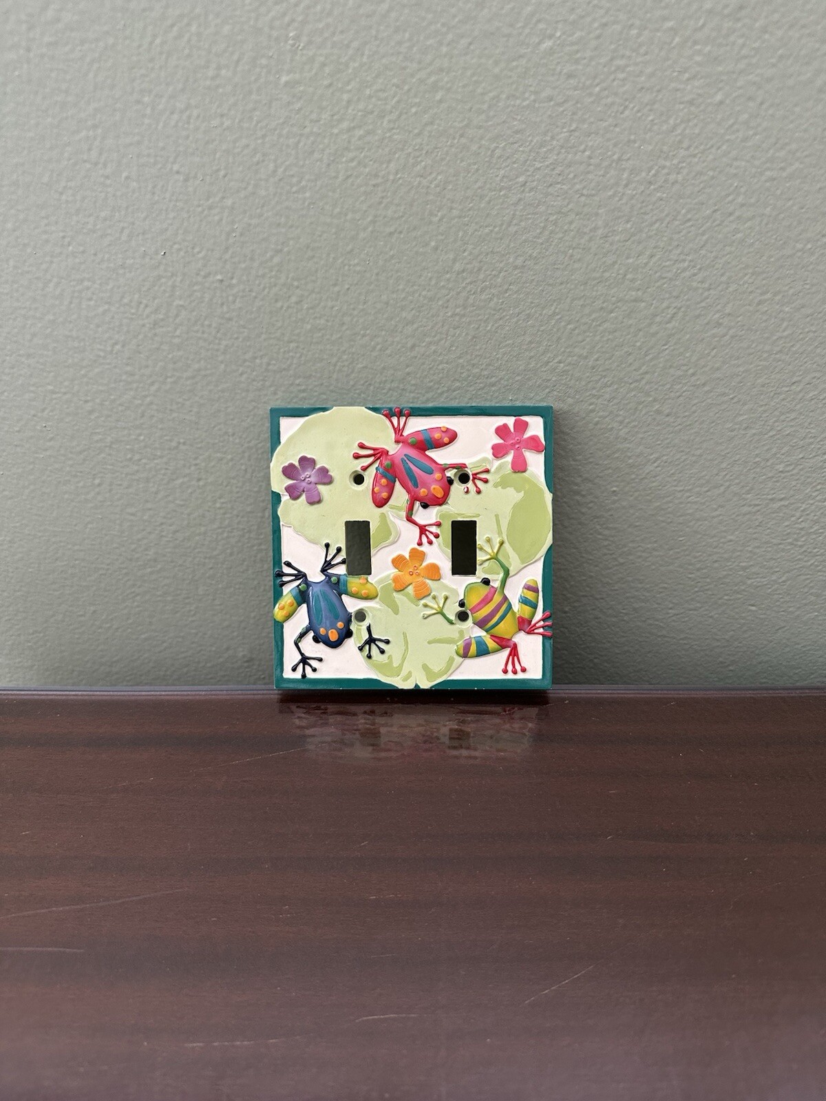 Vintage 90s Double Switchplate Frog Lily Pads Wall Outlet Cover Colorful