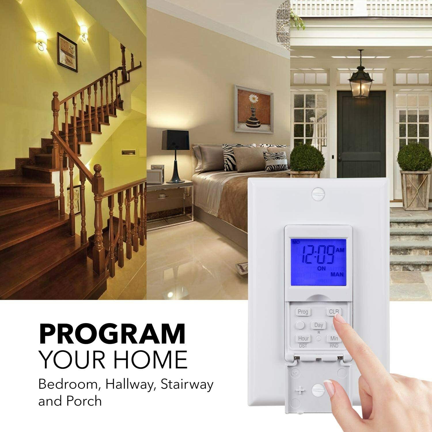 BN-LINK 7 Day Programmable In-Wall Timer Switch Digital with Blue Light, 3 way