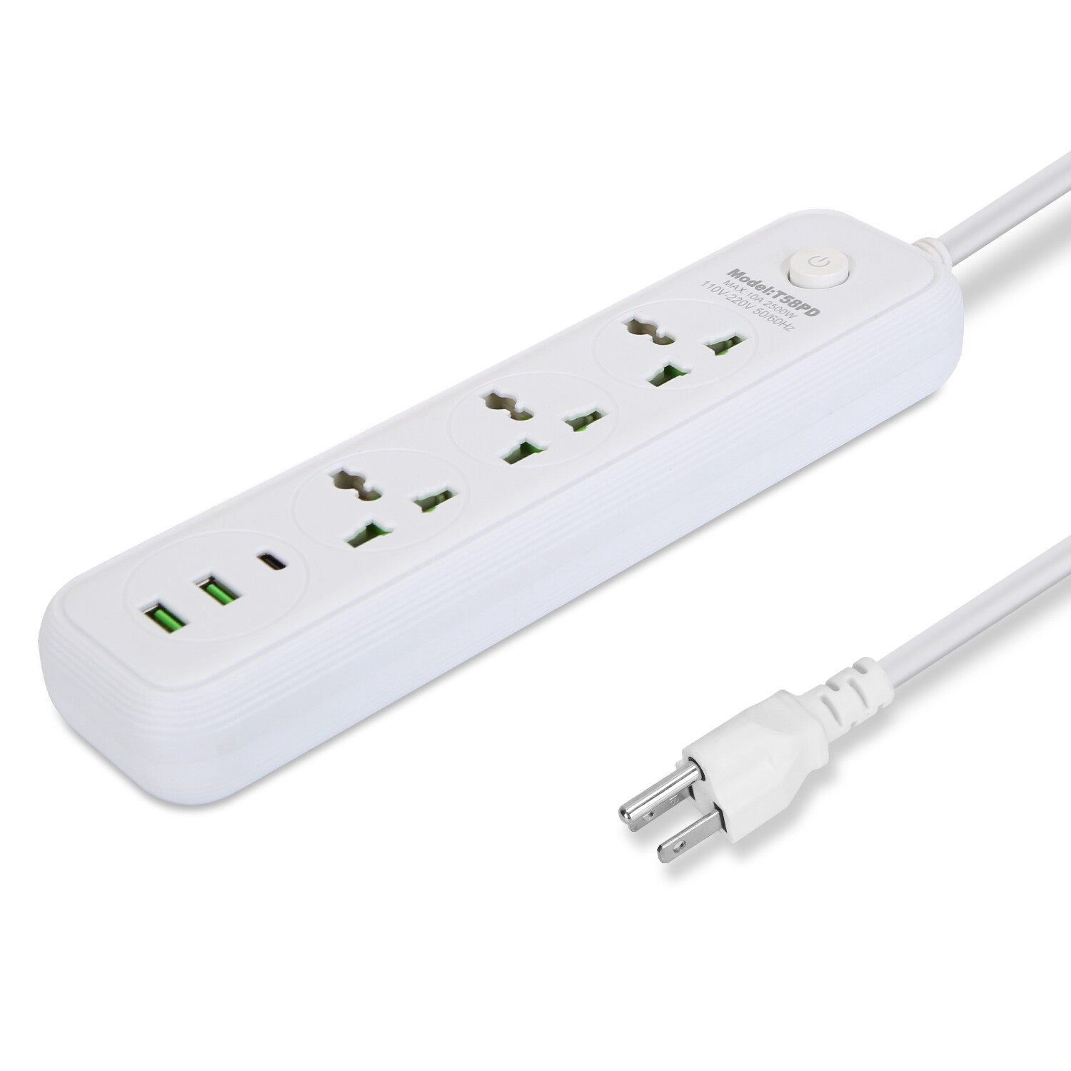 2500W Wall Mount Power Strip – 6/8 Ports Perfect for Home Office & Travel