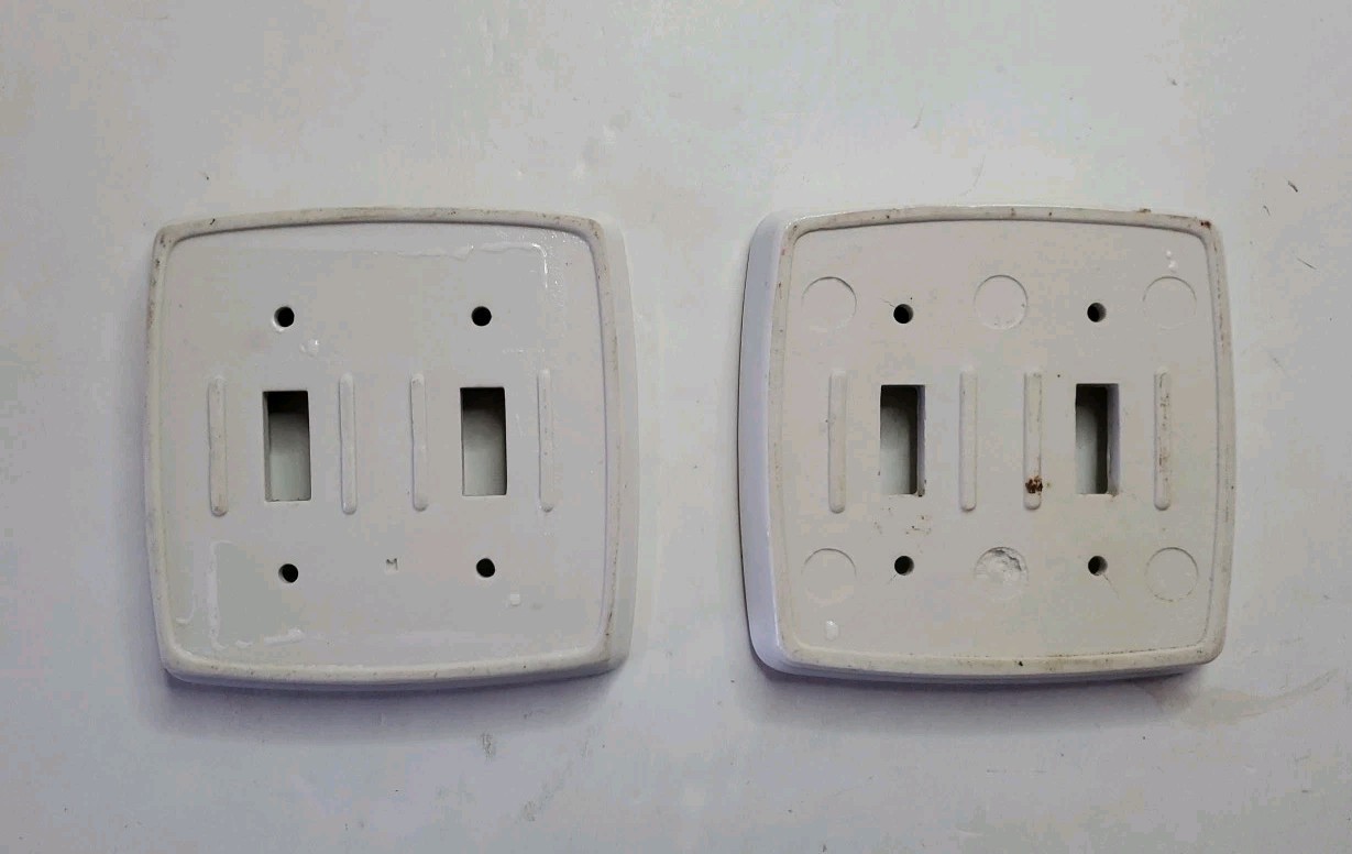 Ceramic Light Switch Plates (2) White w/ Flowers 4.75″×4.75″