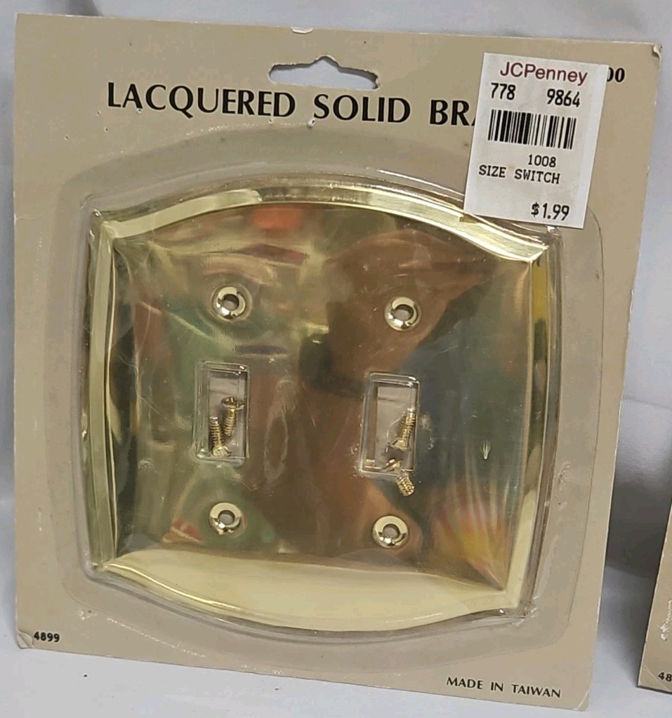 3 Solid Brass Light Switch Covers New In Package Lacquered 2 Double 1 Single