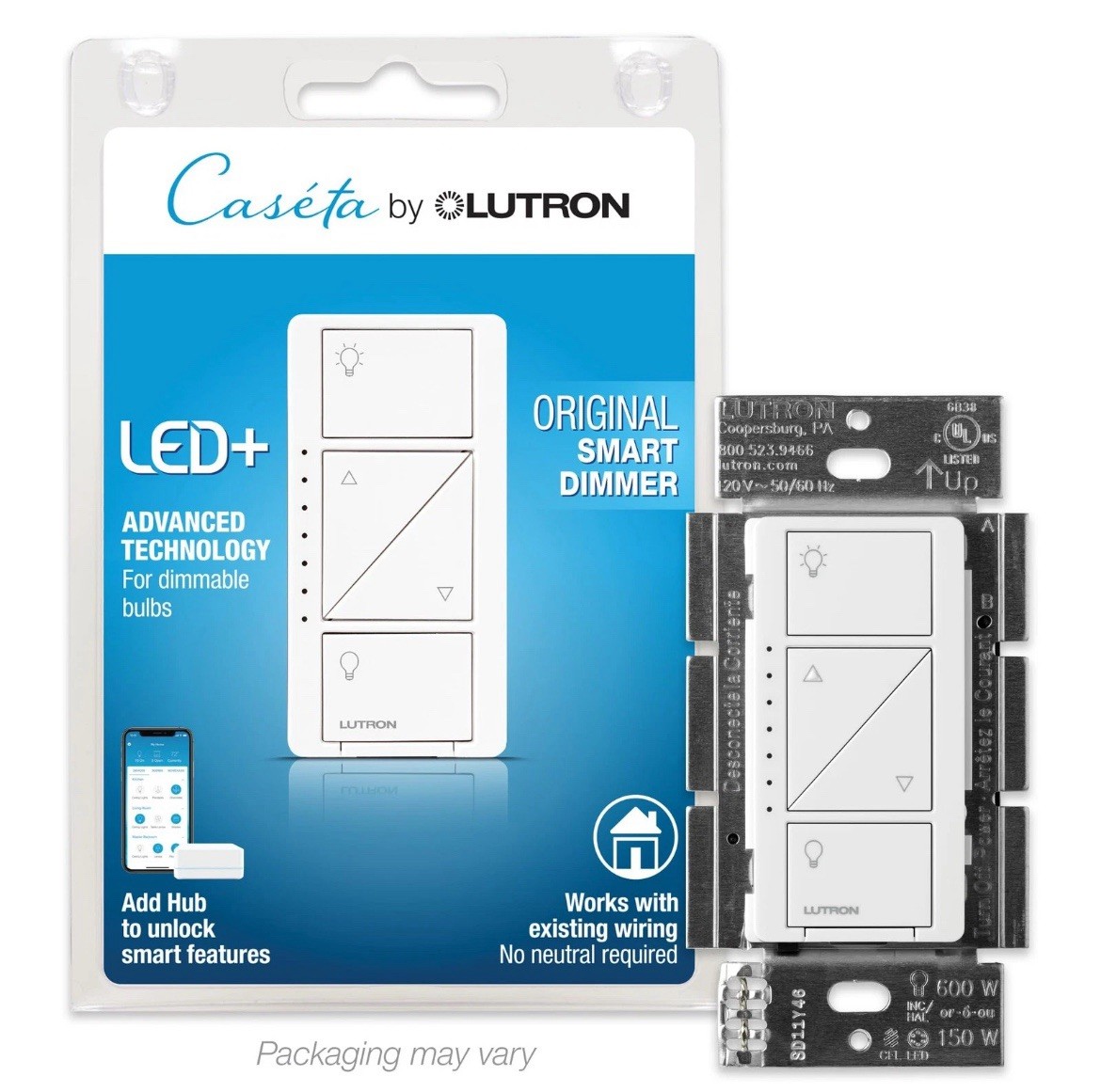 Lutron Original Caseta Smart Dimmer Switch (PD-6WCL-WH) – White, BRAND NEW