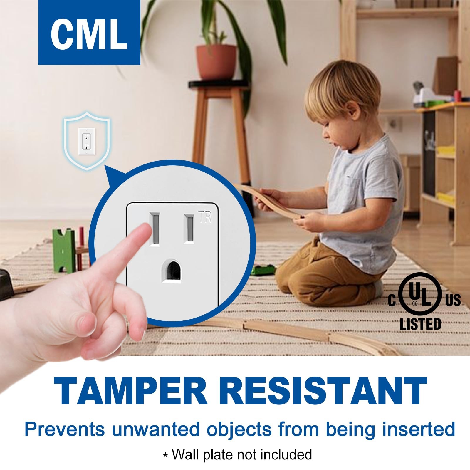 CML 15 Amp Decorator Wall Receptacle Outlet, Child-Safe Tamper Resistant, Standa