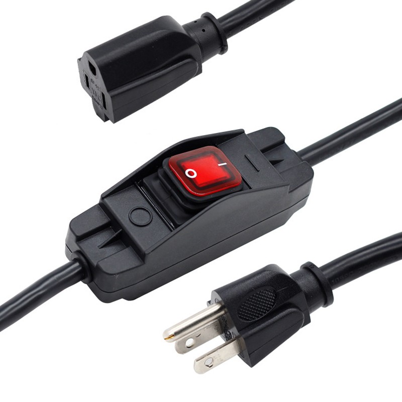 3-Prong Extension Cord 1875W Heavy Duty Waterproof 14AWG Cable w/ ON OFF Switch