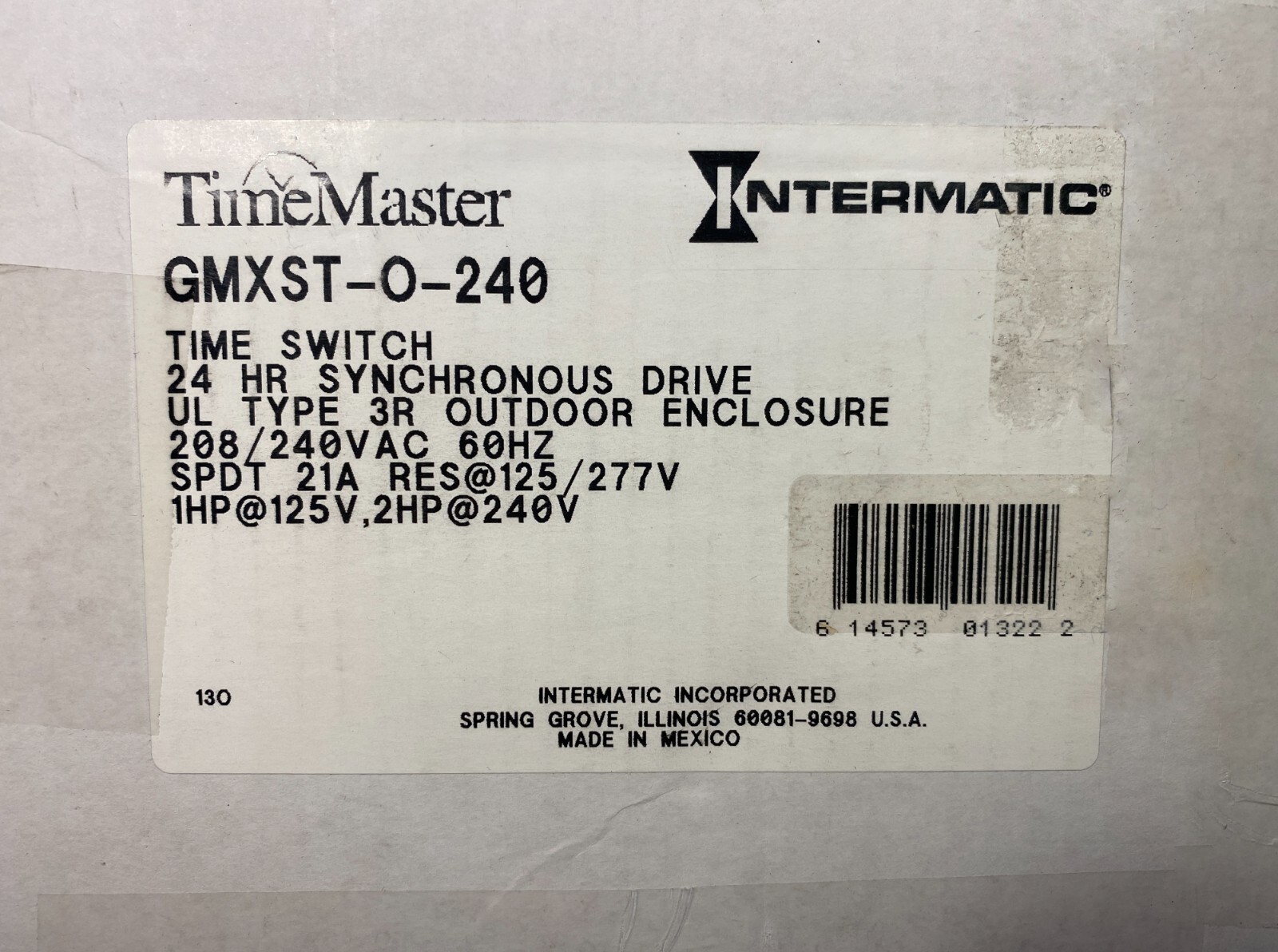 Intermatic® GMXST-O-240 SPDT Electromechanical 24-Hour Timer, 240V, 21 A