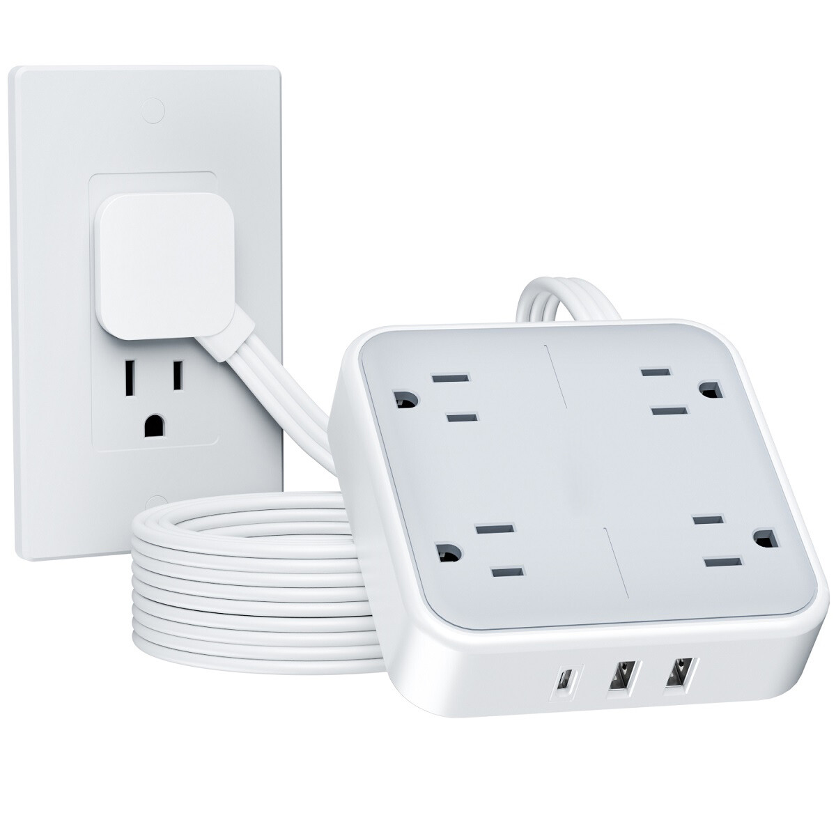Ultra Thin Flat Plug Power Strip with Multi Outlet 3 USB Port 5FT Extension Cord