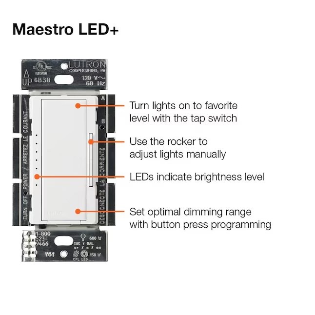 Lutron Maestro 2-Pack Dimmer Multi Location Kit LED+ White, MACL-153MLRHW-WH