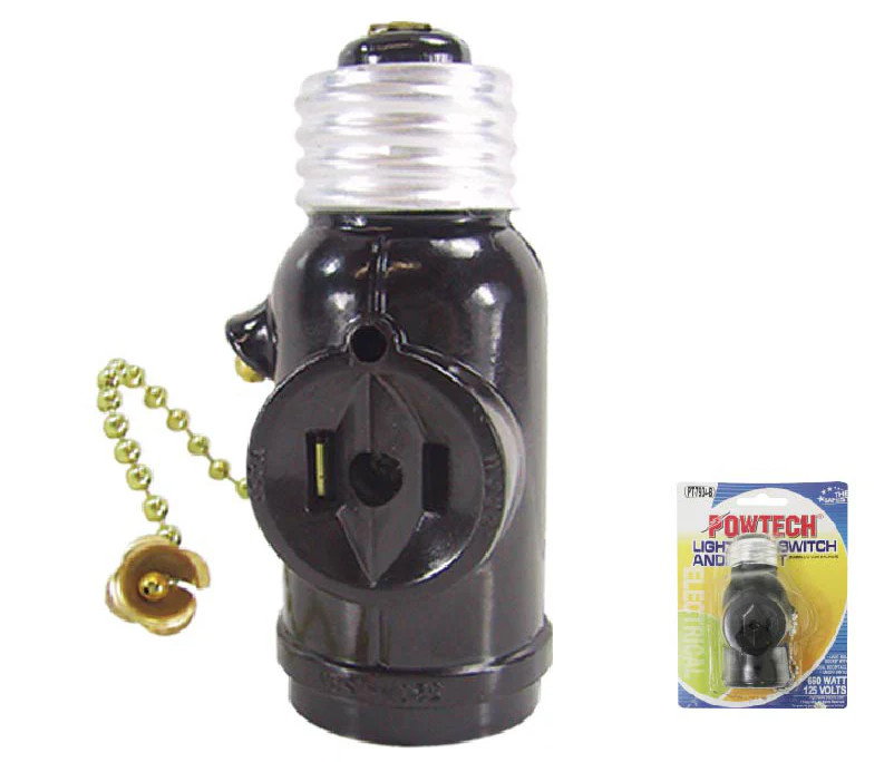 Light Bulb Switch And Socket With Dual Receptacle (660 Watts 125 Volts)