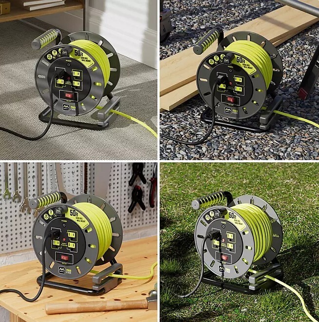 Masterplug 50ft Extension Cord Reel with 4 Sockets & Wall Mount – 13A Power