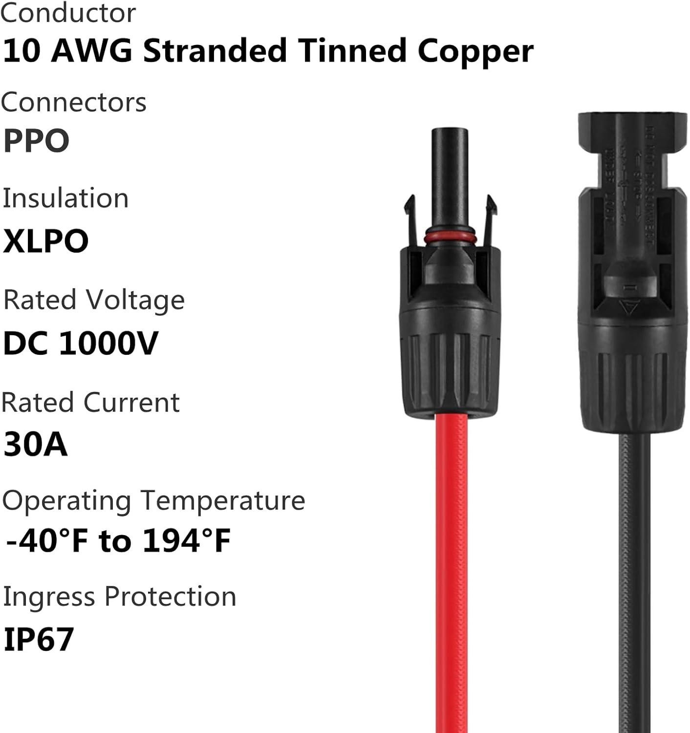 Solar Connectors Y Branch Parallel Adapter 10awg Cable for Solar Panel (red &