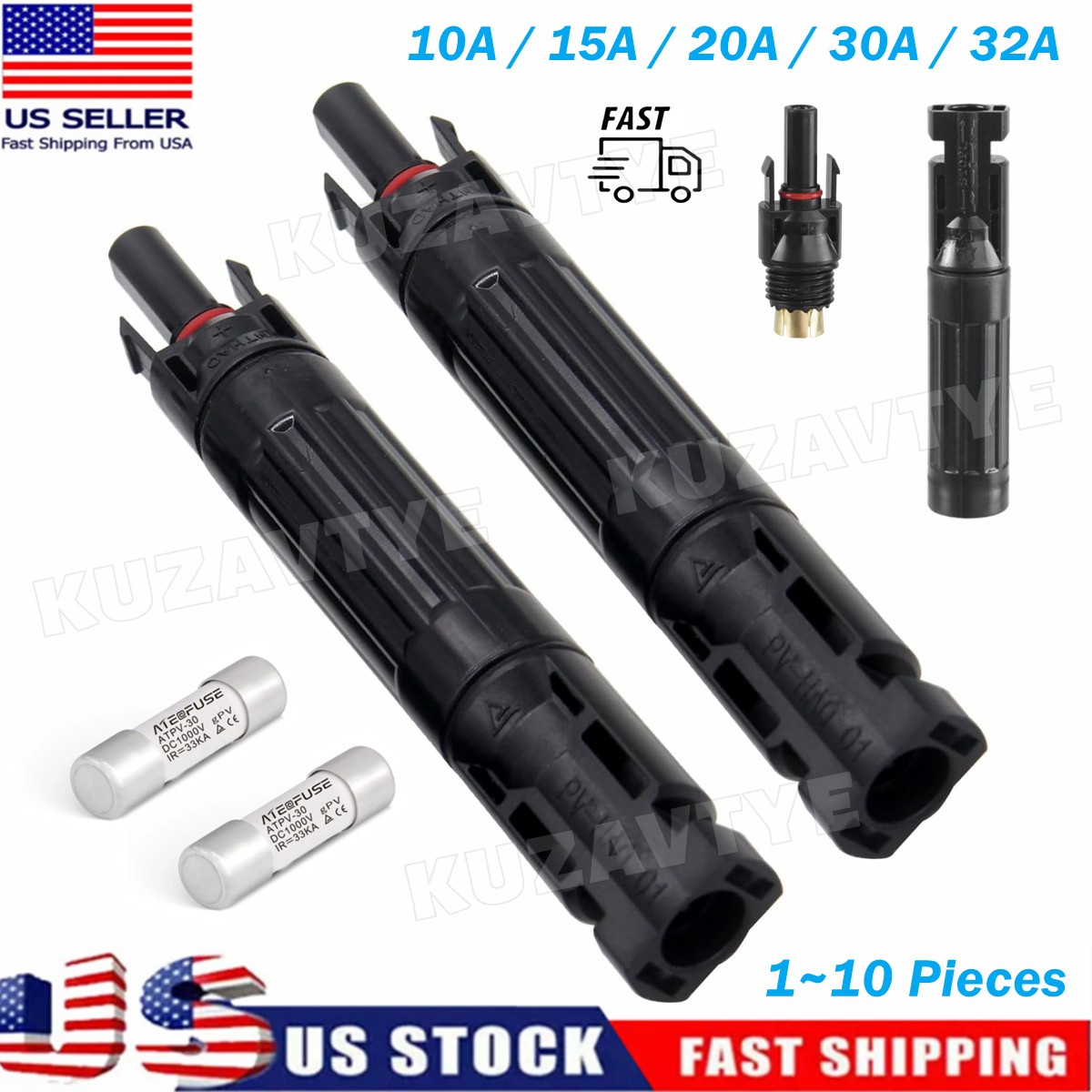 10/15/20/30/32A Quick Release Fuse Holder in-line Solar Panel Cable PV Connector