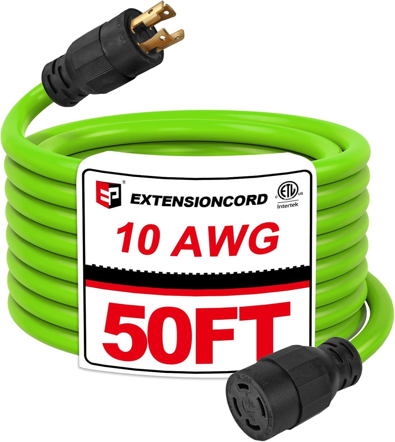 50 Ft 30-Amp Generator Extension Cord, 4-Prong 125/250V 7500W NEMA L14-30P/R, 10
