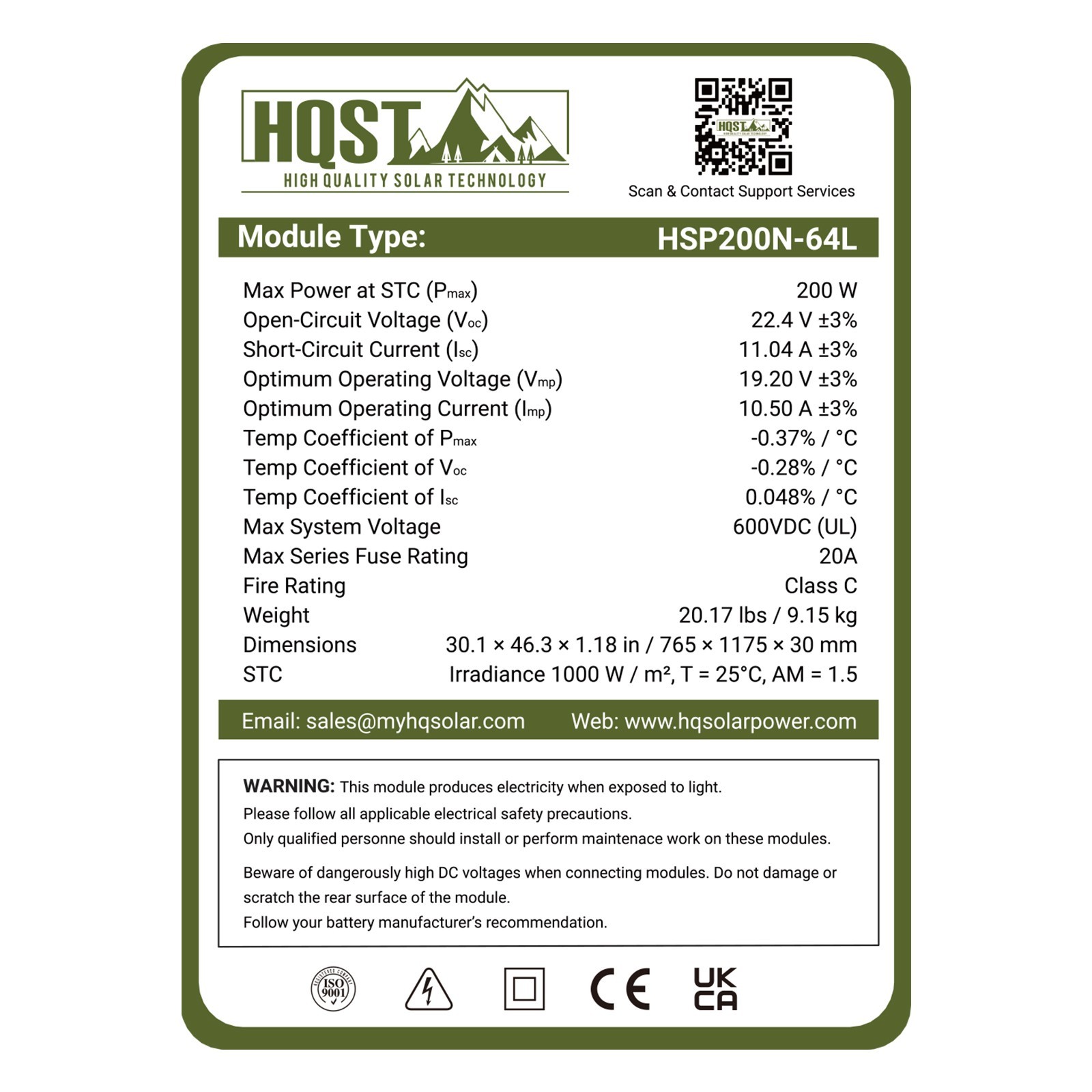 HQST 200W Compact N-Type Solar Panel | 25.4% Efficiency, 14.5% Lighter