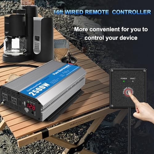 2500W Pure Sine Wave Inverter 12V DC to 120V AC Converter for Home, 2500W-P