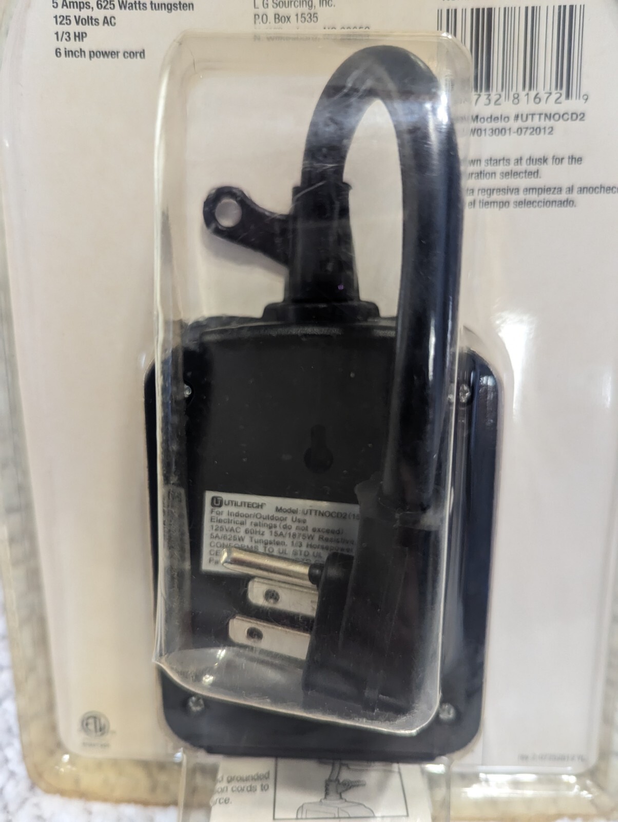 Utilitech #0154182 Outdoor Timer 15amp Dusk To Dawn 125 Volts AC, 60 HZ