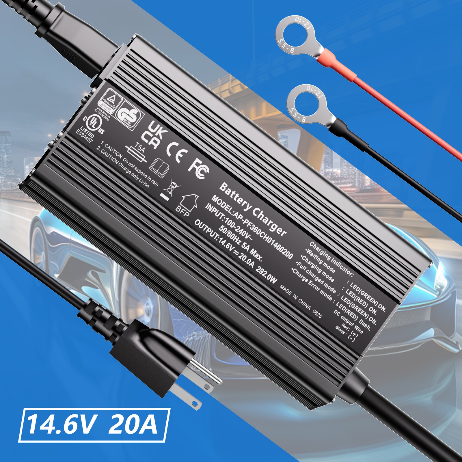 12V 200Ah LiFePO4 Lithium Battery Built-in BMS Deep Cycle whit 14.6V 20A Charger
