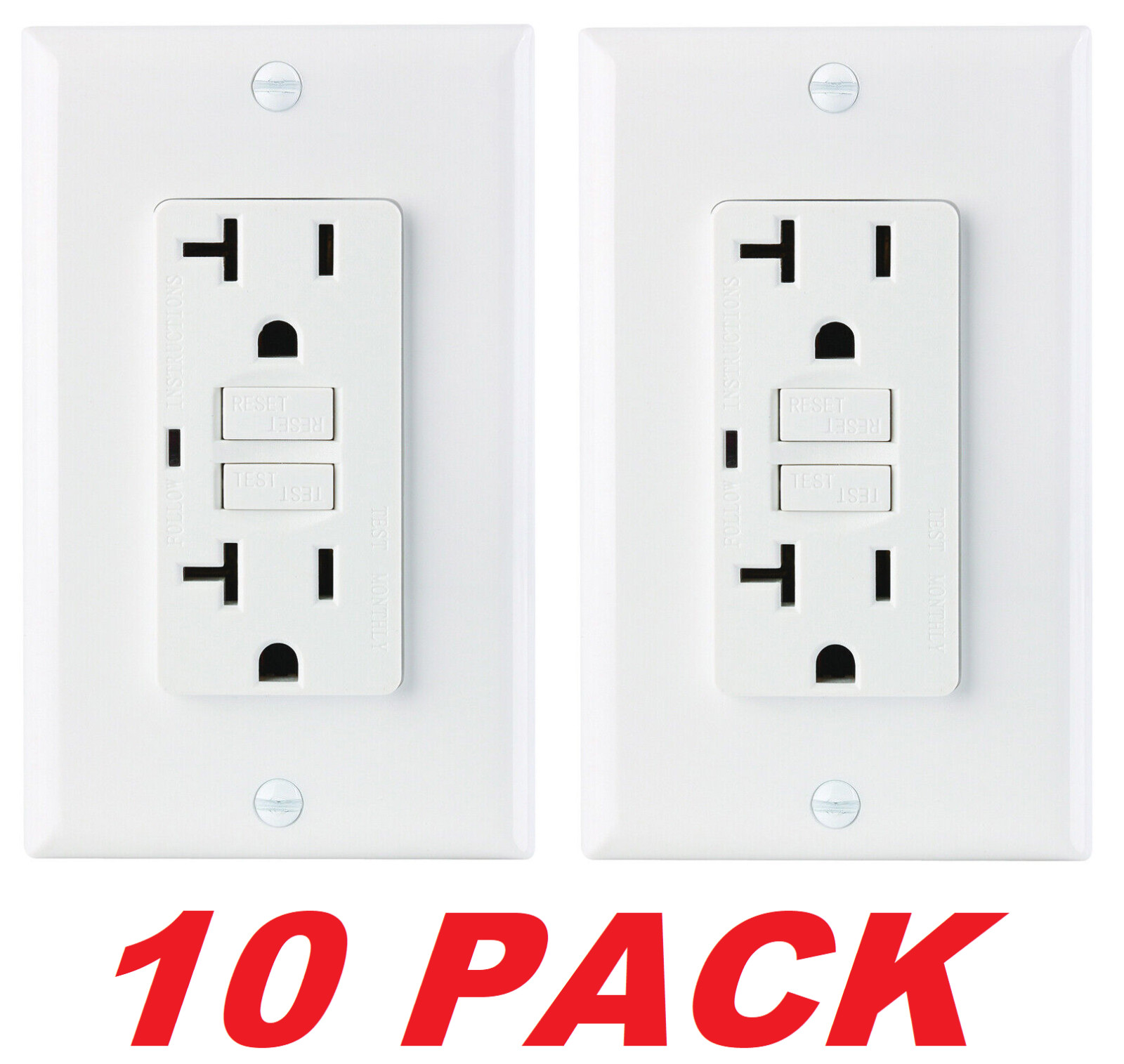 Industries 2498571 Duplex GFCI Receptacle, 20A 125V Back Side Wiring White, 10PK