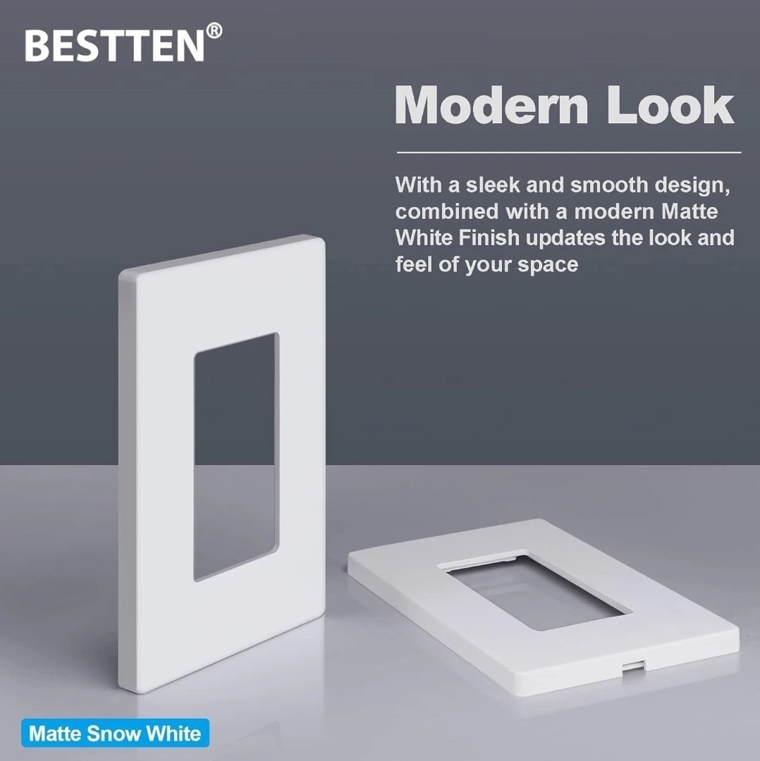 10 Pack BESTTEN Screwless Wall Plate 1 Gang Gloss White Decor