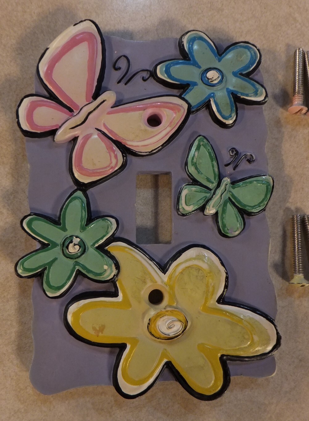 BORDERS UNLIMITED COLORFUL BUTTERFLIES & FLOWERS PAIR OF SWITCHPLATES W/ SCREWS