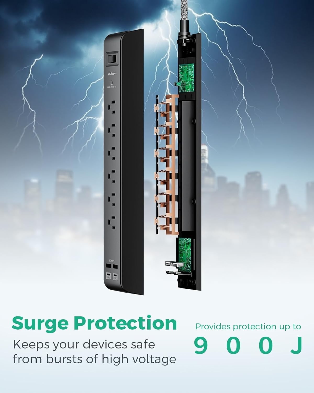 Heavy-Duty Power Strip with 900 Joules Surge Protection