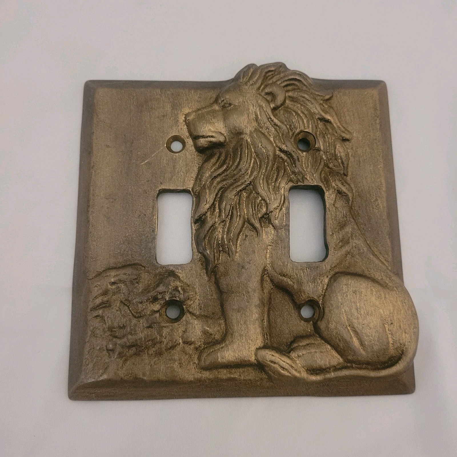 Vintage Brass Lion Double Light Switch Plate Regal Royal Animal 4.5″