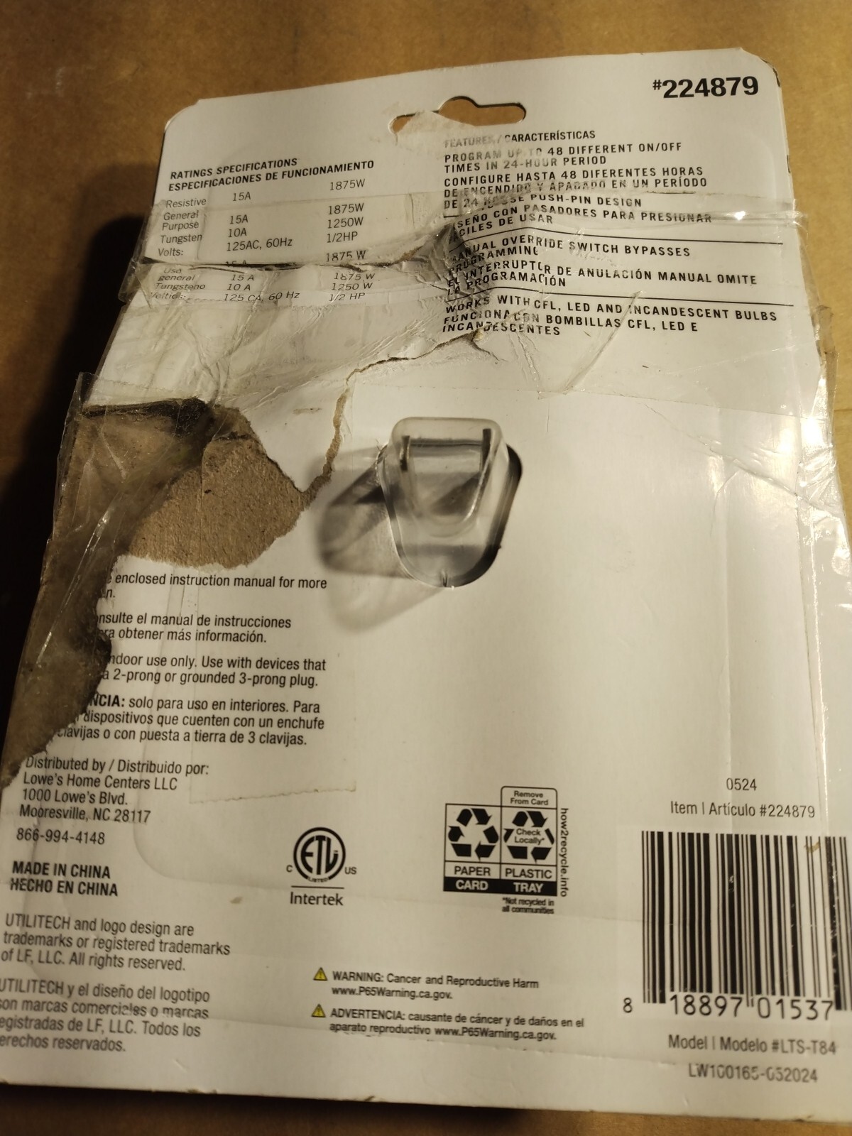 Indoor 24-hour Manual Timer Item#224879 #379 M35