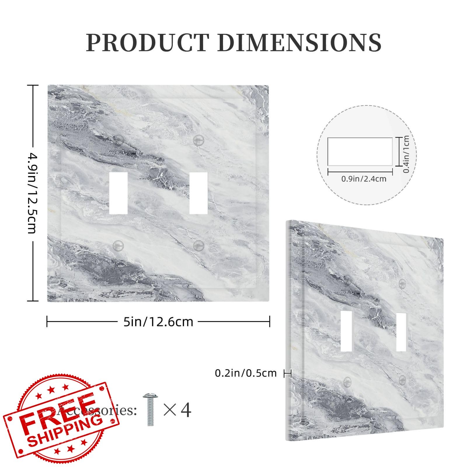 Naiqadnehz White Gray Marble 2 Gang Switch Cover