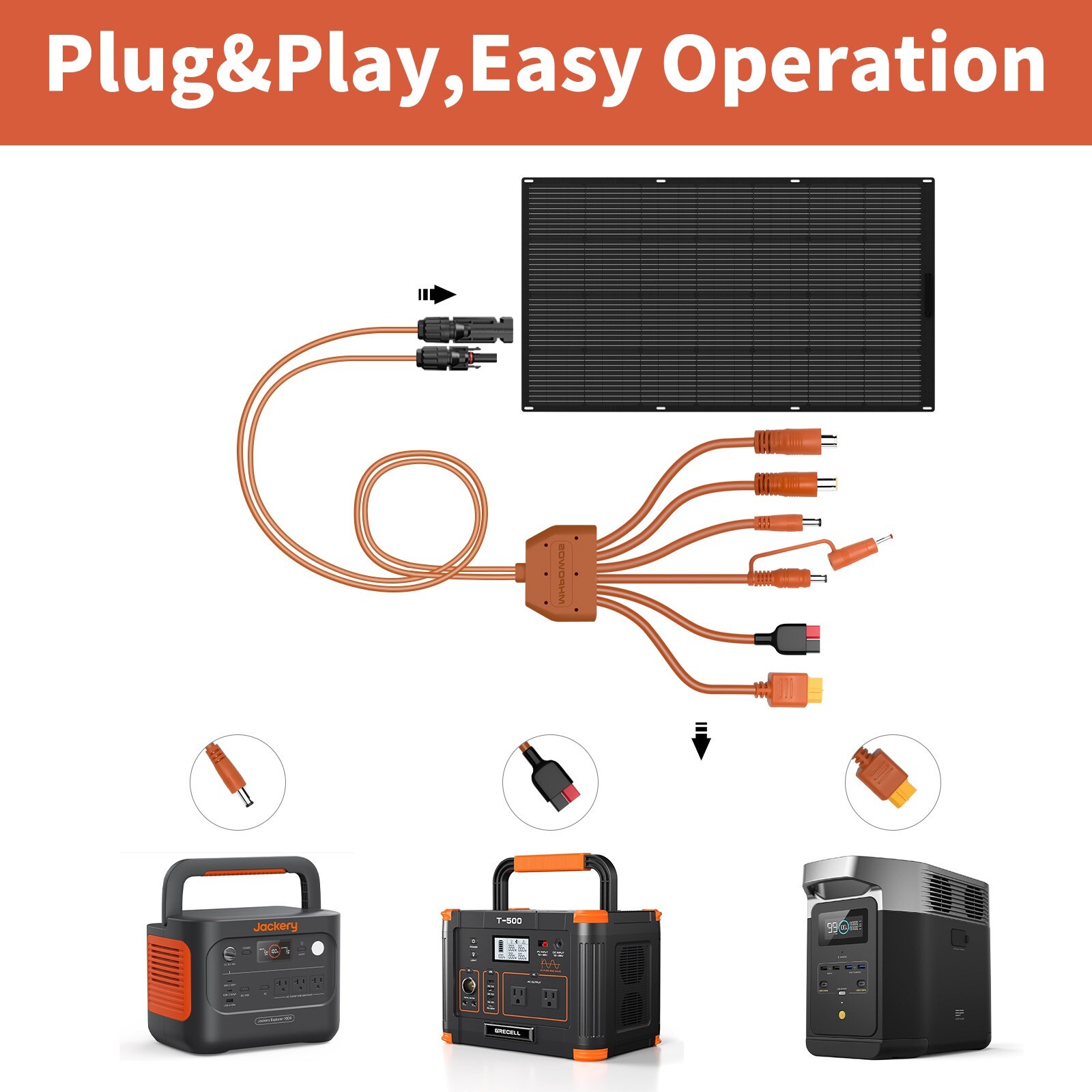 Universal 7-in-1 Solar Panel Adapter Cable for for Jackery EcoFlow Powerstation