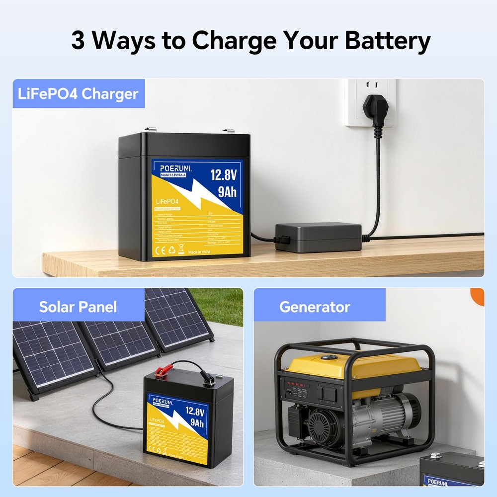 12.8V 9Ah LiFePO4 Lithium Iron BMS Phosphate 2000+ Cycles Rechargeable Battery