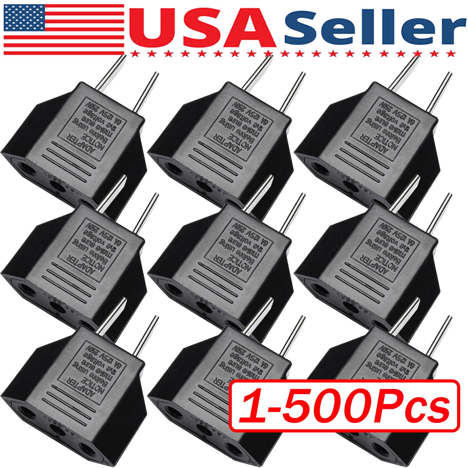 New EU Euro Europe to US USA Power Jack Wall Plug Converter Travel Adapter Lot