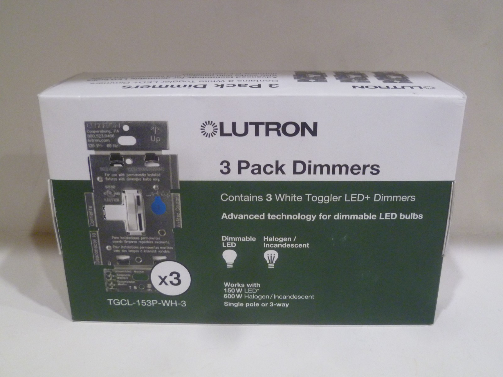 Lutron LED+ Dimmer Switch for Dimmable LED Bulbs TGCL-153P-WH-3 (3pk)
