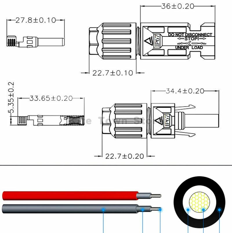 New 1 Pair Black + Red Solar Panel Extension Cable Wire Connector 12/10 AWG