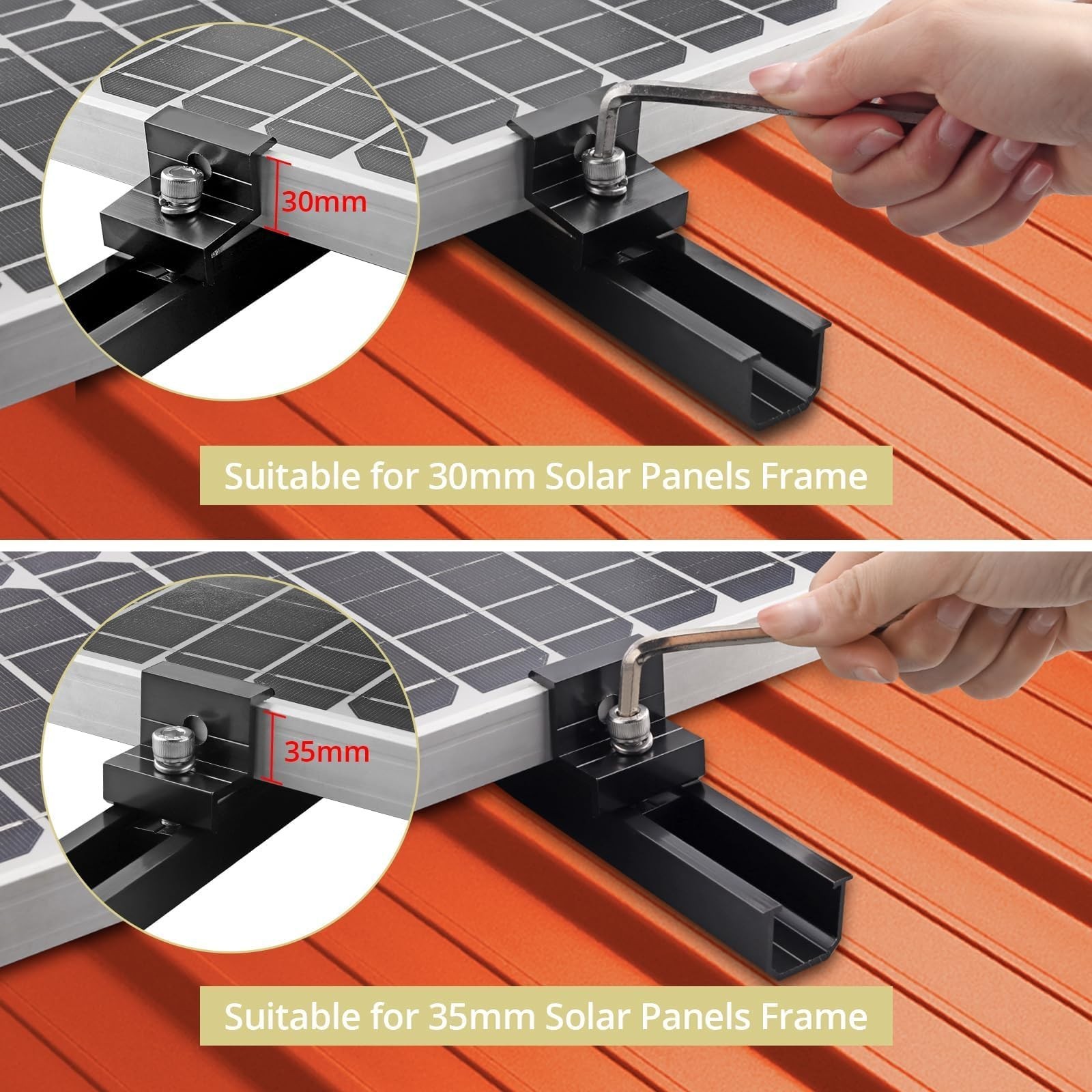 Anbte 6PCS Solar Panel Mounting Kit Roof, 4.72″ Solar Rail & Clamps GR309-GR319