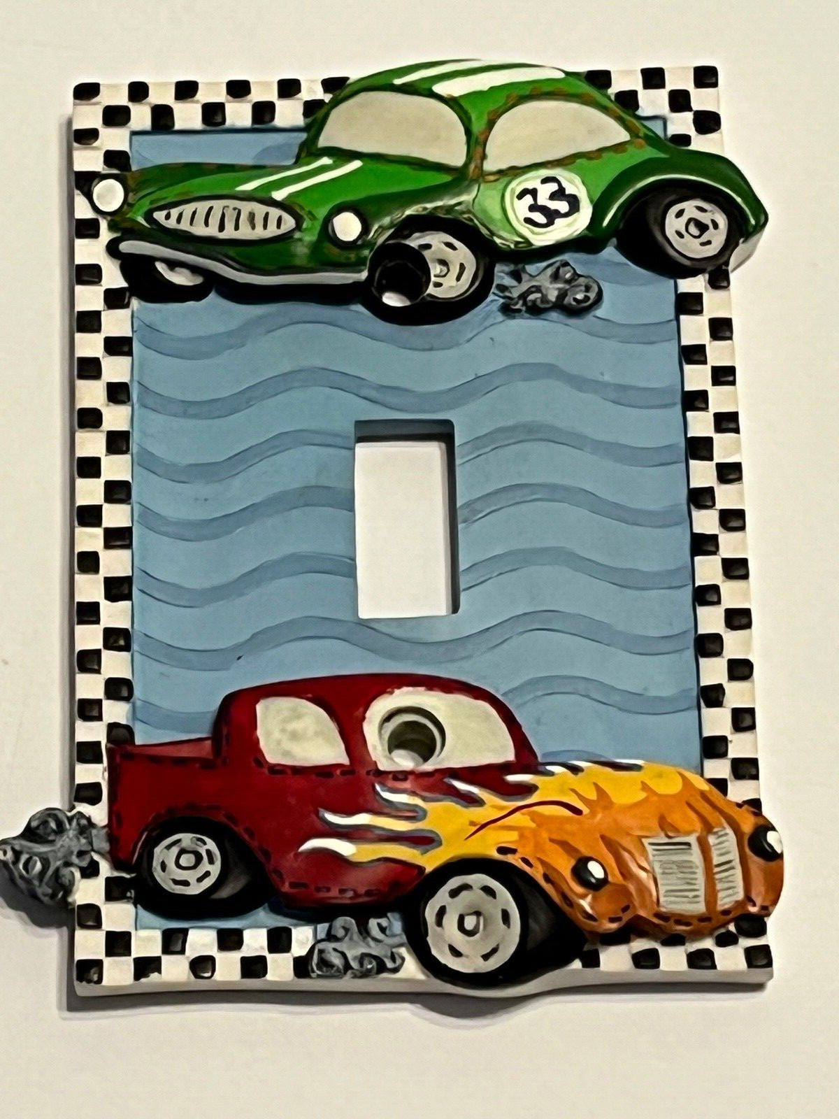 Borders Unlimited Resin Light Wall Plate Switch Drag Car Racers Checkered Border