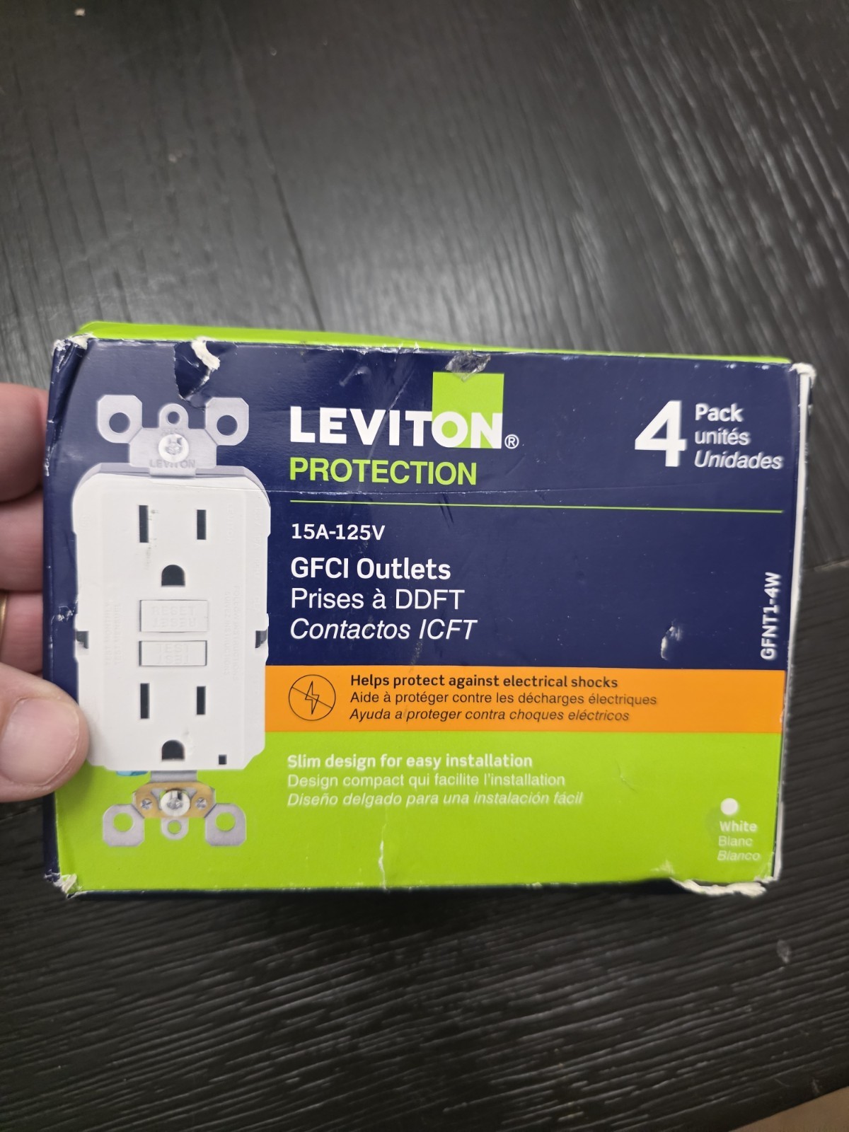 Leviton GFCI Tamper Resistant Duplex Outlet 15A 125V White 4-Pack GFNT1-4W