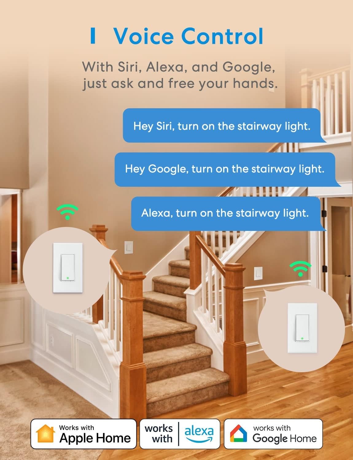 Meross MSS550 3-Way Smart WiFi Wall Switch 2 pack – Apple Homekit, Alexa, Google