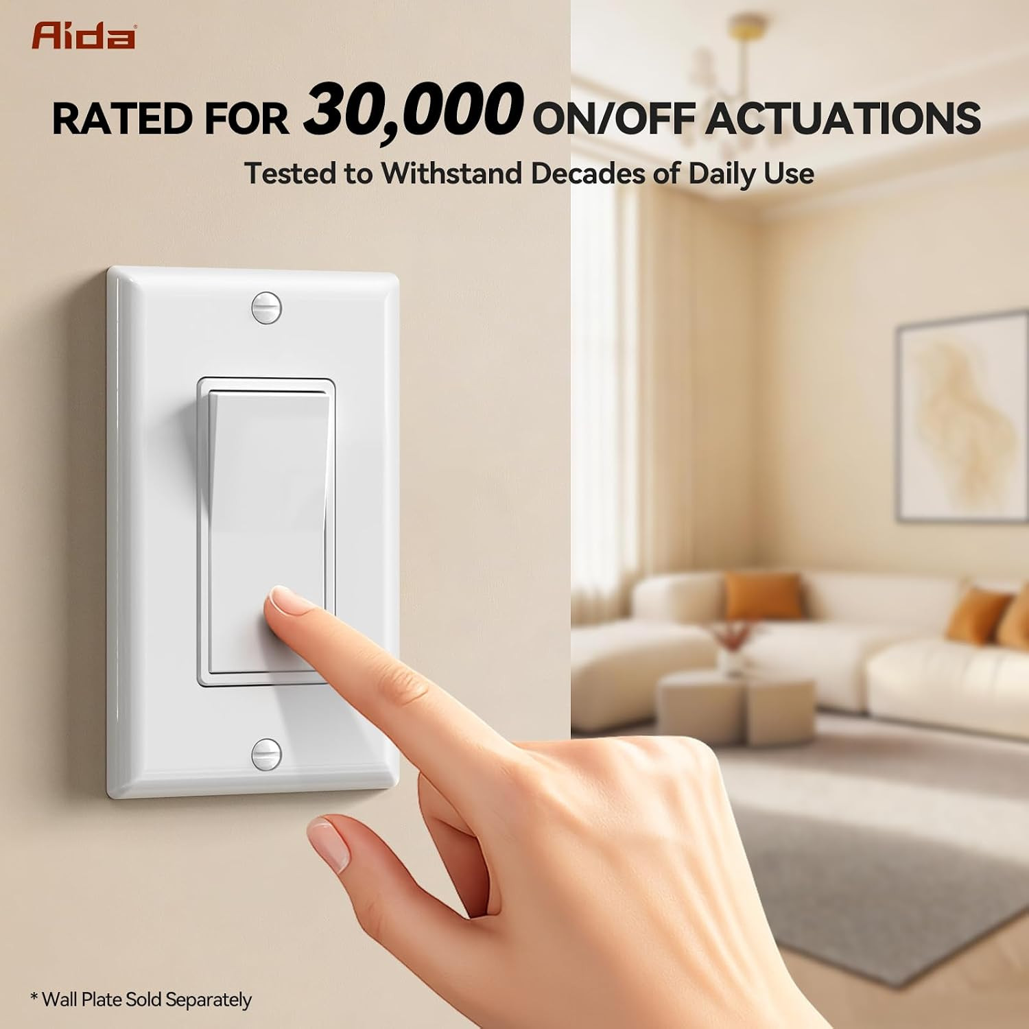 20 Pack Light Switch Single Pole Light Switch Square Rocker Switch Decorative Sw