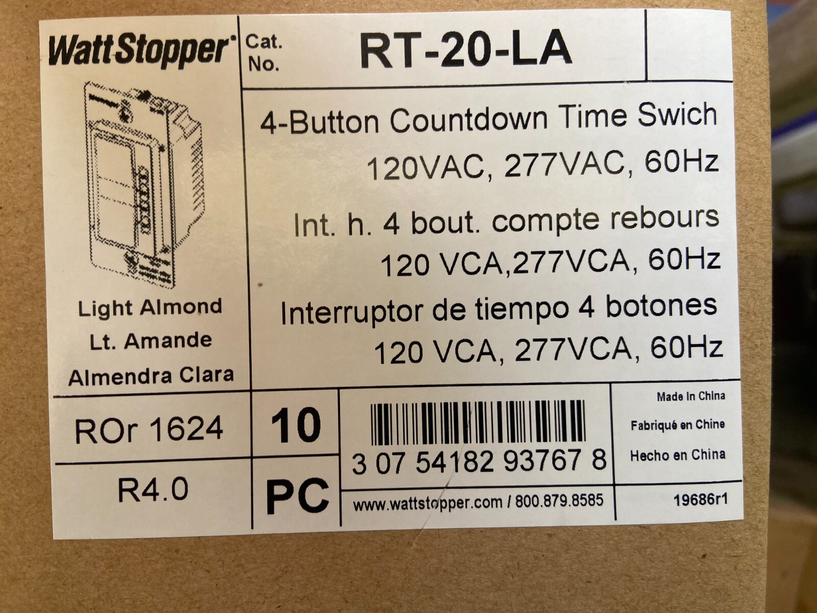 10 Wattstopper 4 Button Countdown Time Switch 2RT-20-LA 120VAC 277VAC 60Hz