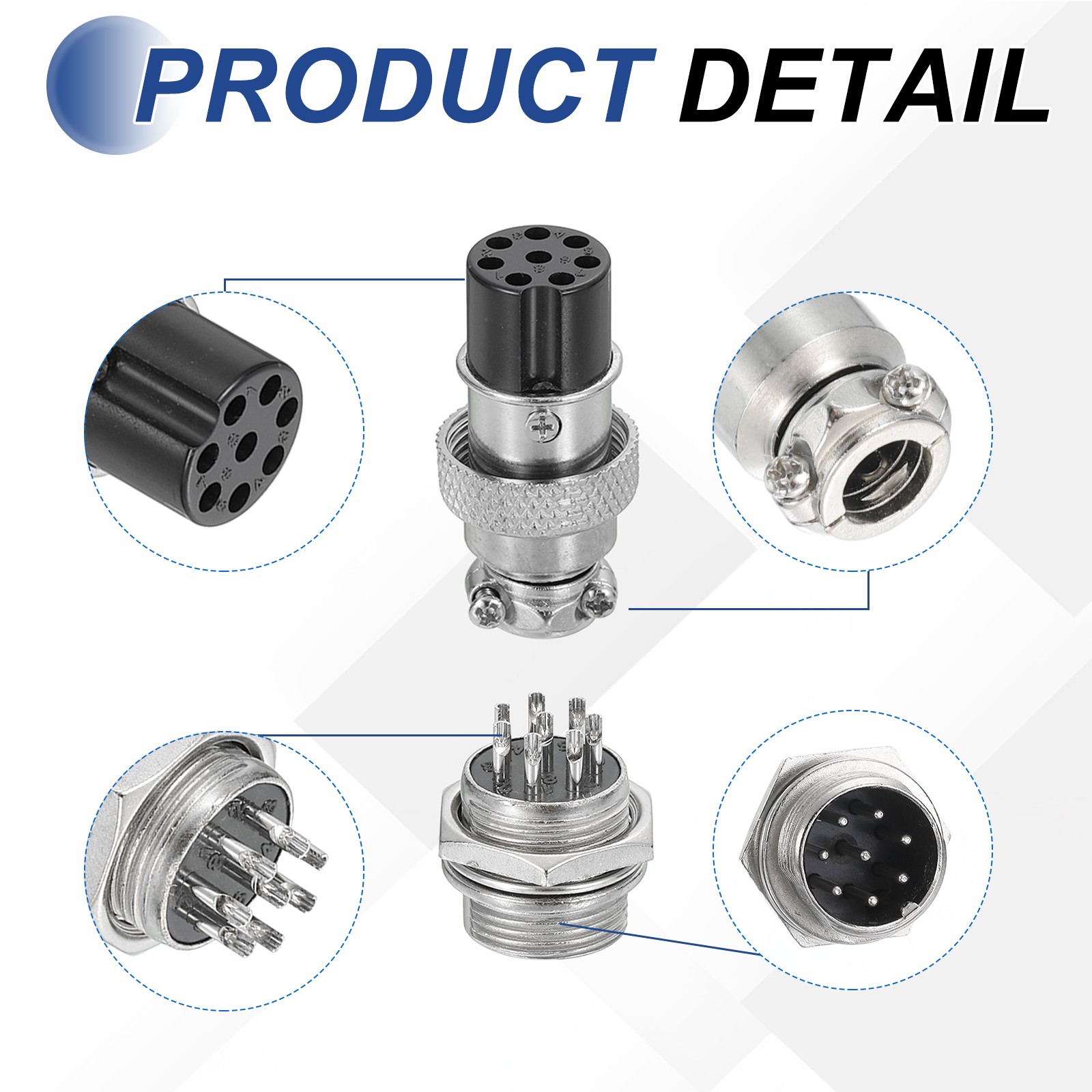 5Pcs 8 Pin Aviation Connector 250V 15A 16mm Metal Circular Connector Silver