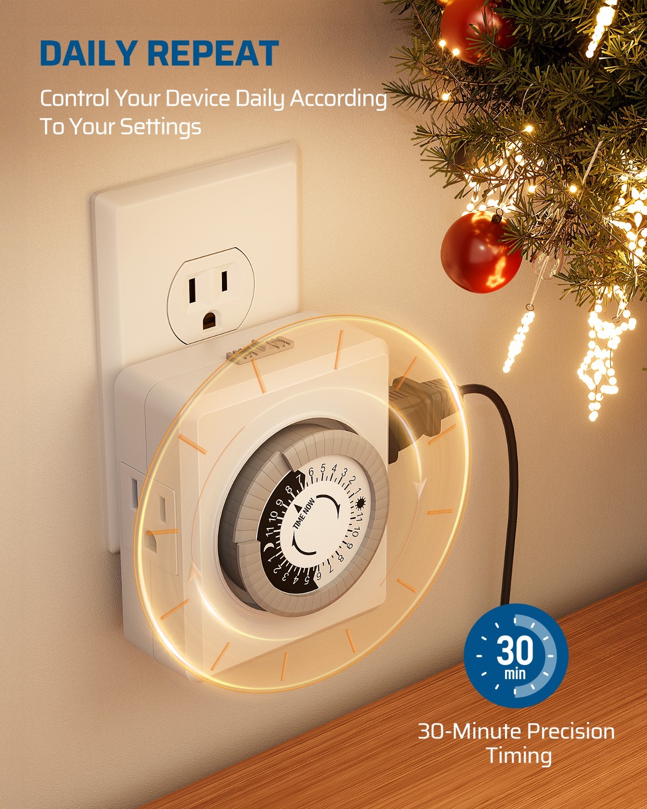 DEWENWILS 2x Plug-in Timer Outlets, 15A/125V, ETL Listed, Energy Saver
