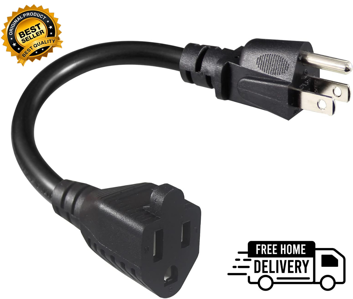 1 Pack 6inch Short Power Extension Cord Black 3 Prong Mini Indoor Grounded Ext