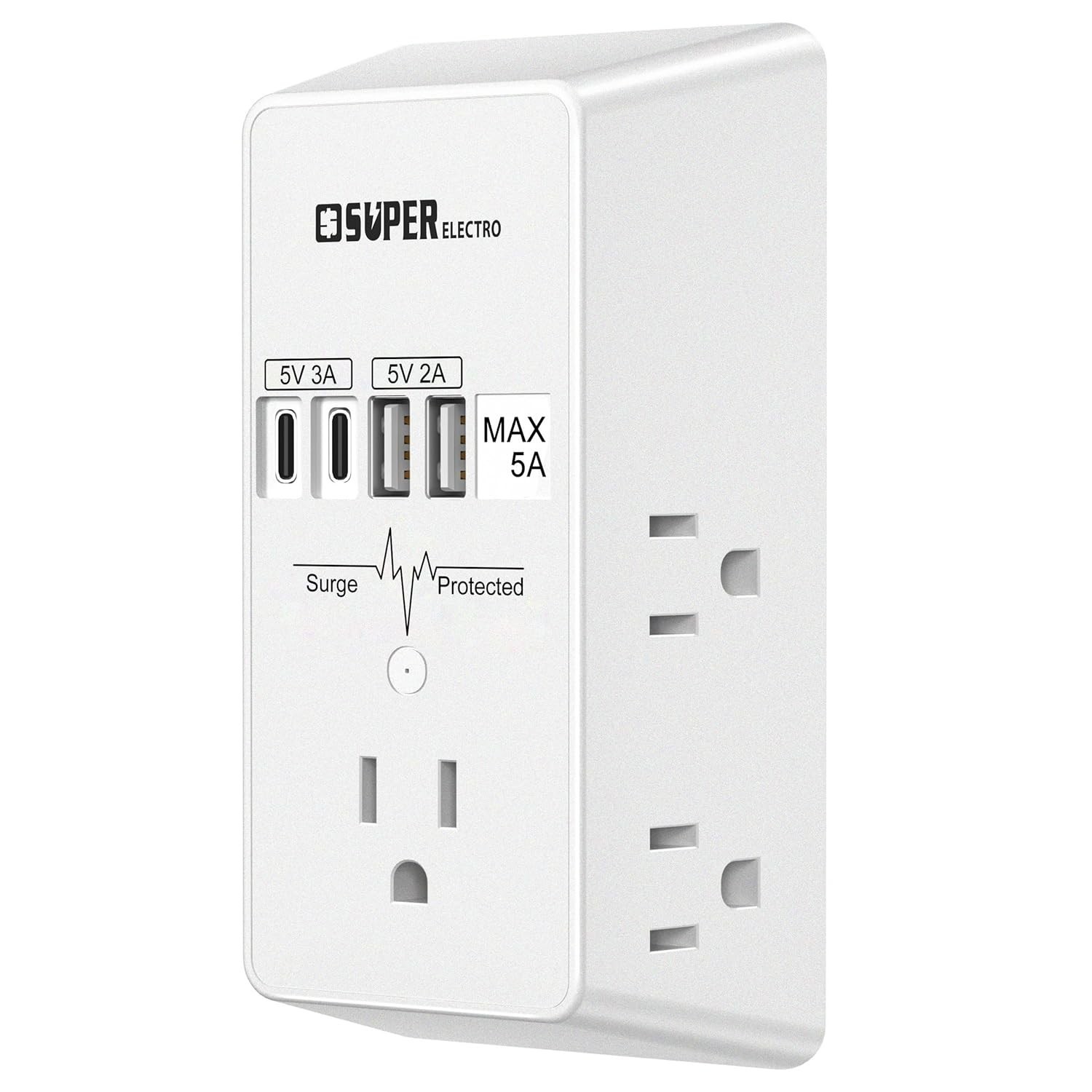 USB Wall Charger Surge Protector 5 Outlet Extender with 4 USB Charging Ports