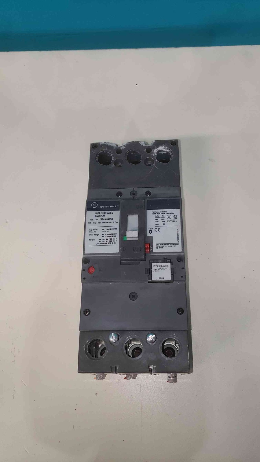 GE Spectra RMS SFDA36AN0250 Molded Case Switch 250A 3P 600V with SFDA250 Rating